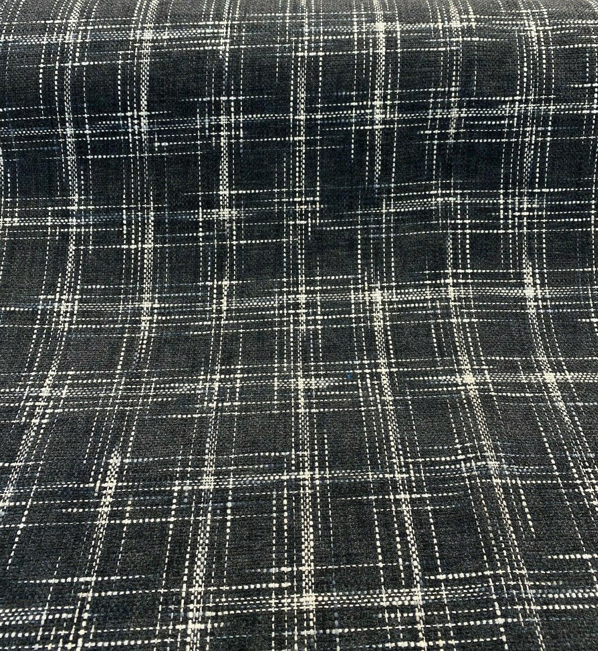 1 Yard Hampton Plaid Woven Navy Domino Chenille Upholstery Fabric 54" Wide 77% Polyester, 23% Cotton